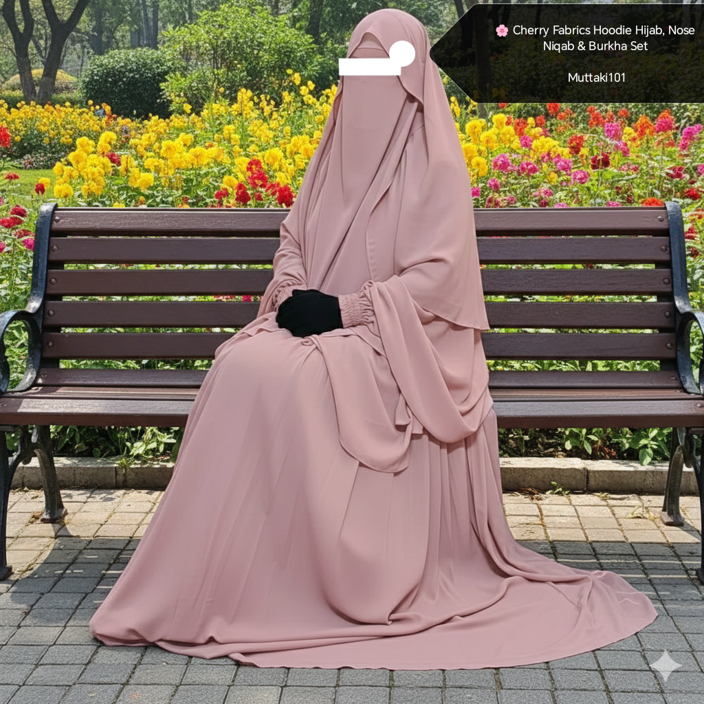 ? Cherry Fabrics Hoodie Hijab, Nose Niqab & Burkha Set Muttaki101
