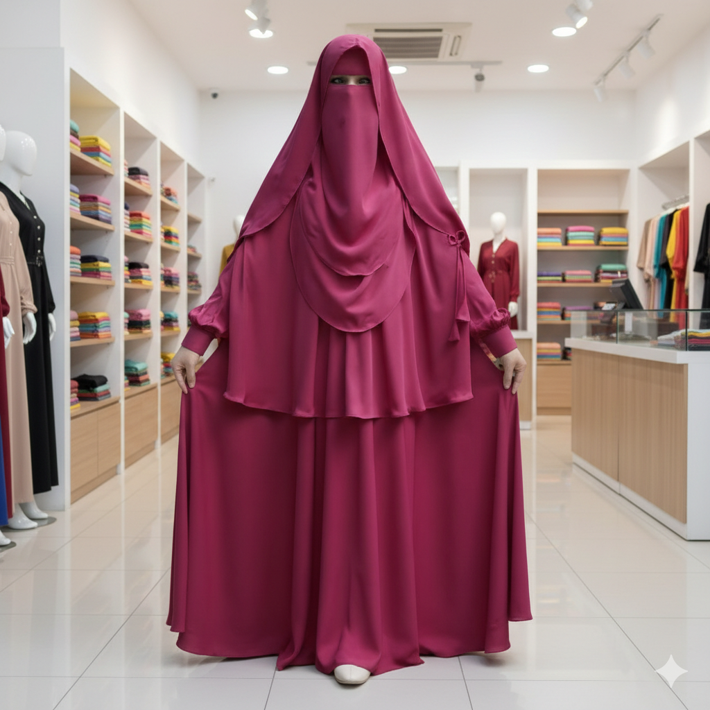 ? Cherry Burkha + Kuchi Hijab + Double Part Nose Niqab Muttaki108